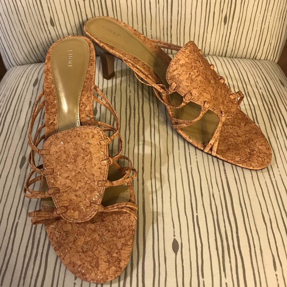 Fioni Cork Print Strap Kitten Heel Sandals Size 9